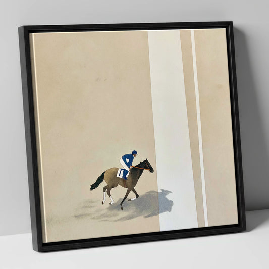 Solitary Gallop racing horse canvas wall art in black frame