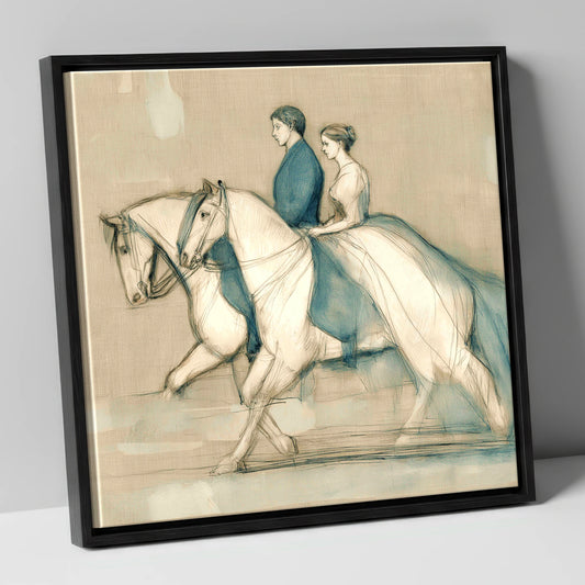 Elegant Riders on Grey Horses horse & rider canvas wall art in black frame