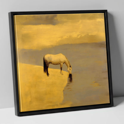 Stillness at the Water's Edge horse landscape canvas wall art in black frame