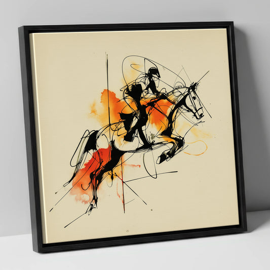 Amber Flight show jumping horse canvas wall art in black frame