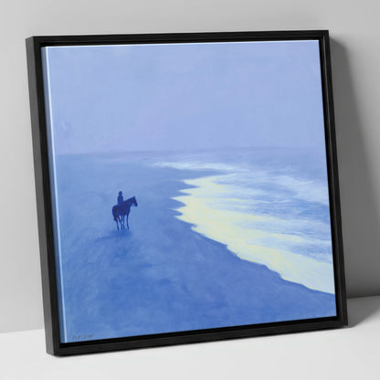 Azure Coastal Ride horse landscape canvas wall art in black frame