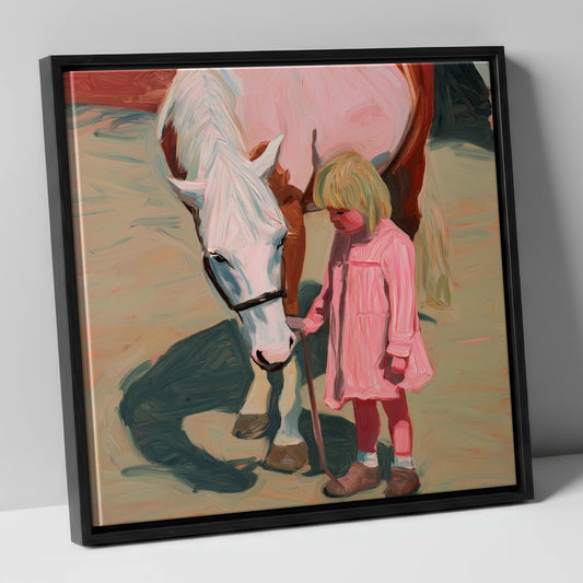 A Quiet Understanding horse & rider canvas wall art in black frame