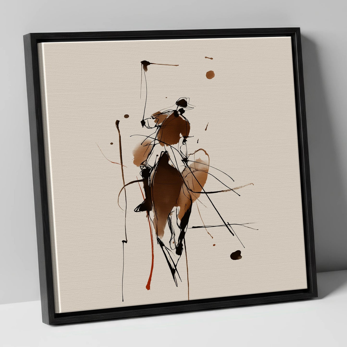 The High Swing polo horse canvas wall art in black frame