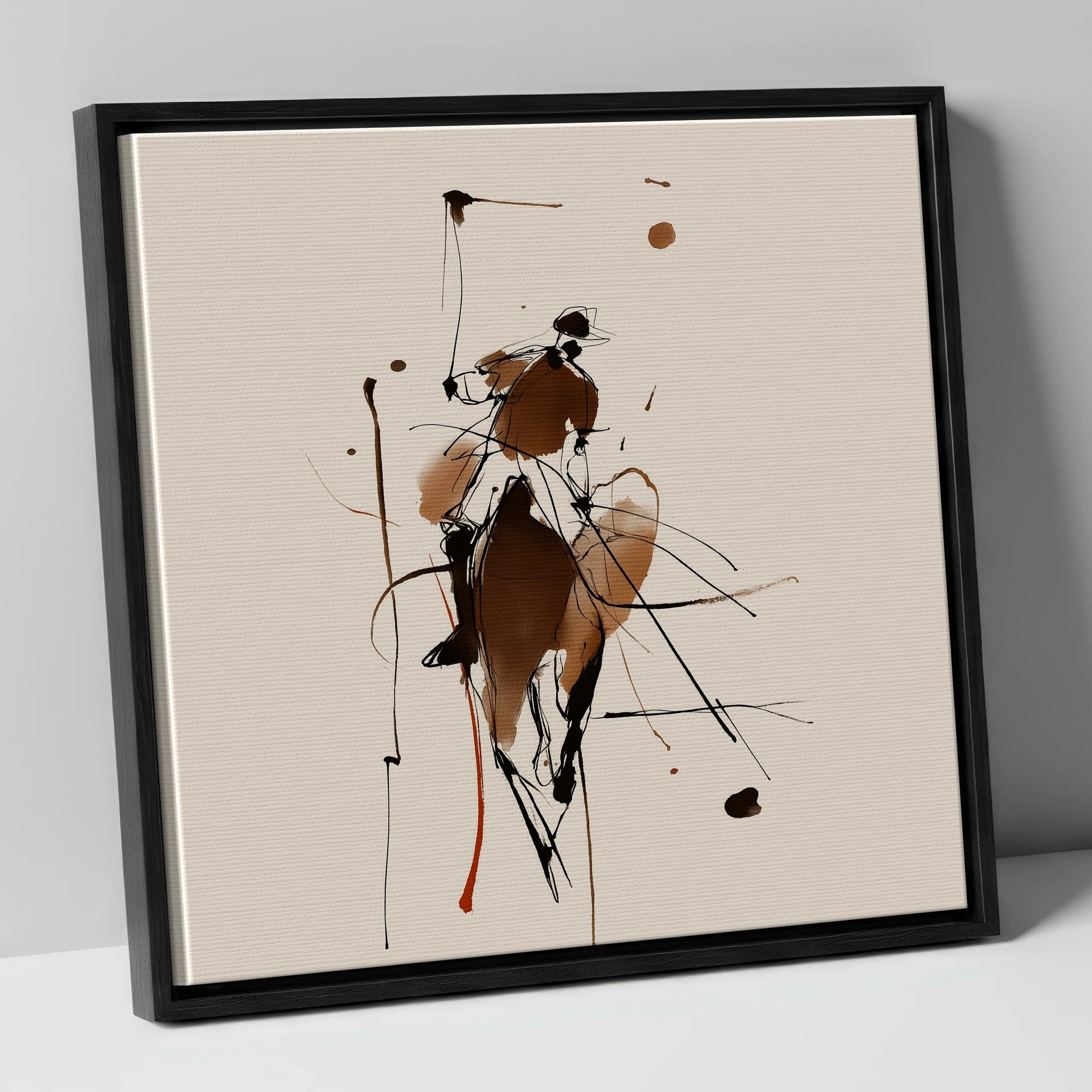 The High Swing polo horse canvas wall art in black frame