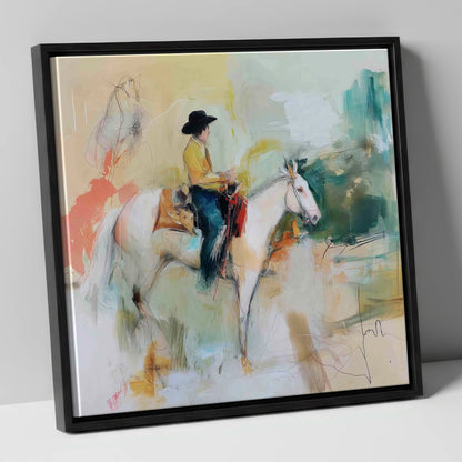 Painted Prairie Solitude western horse canvas wall art in black frame
