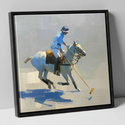 The Blue Chukka polo horse canvas wall art in black frame