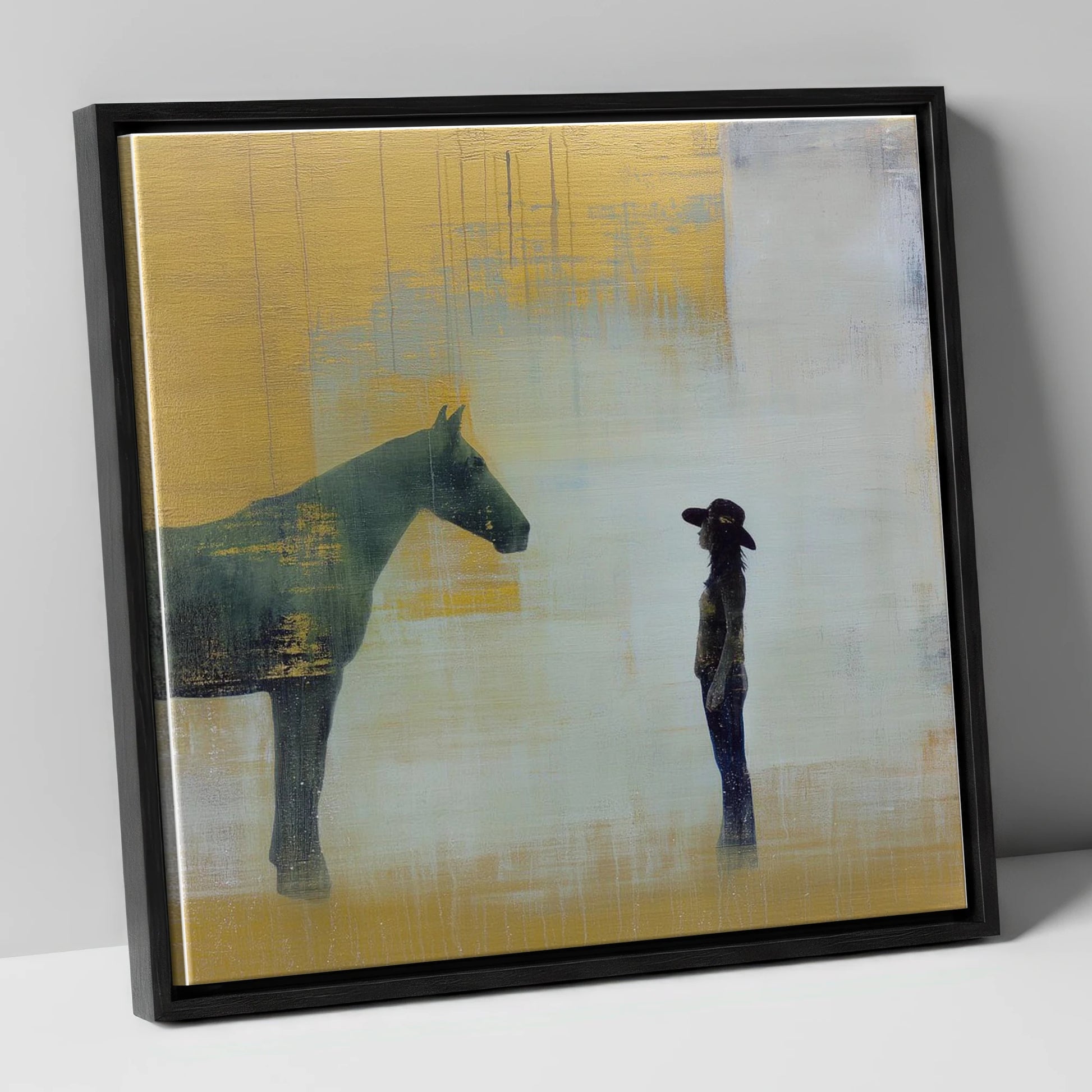 A Quiet Understanding western horse canvas wall art in black frame