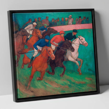 The Vibrant Furlong racing horse canvas wall art in black frame