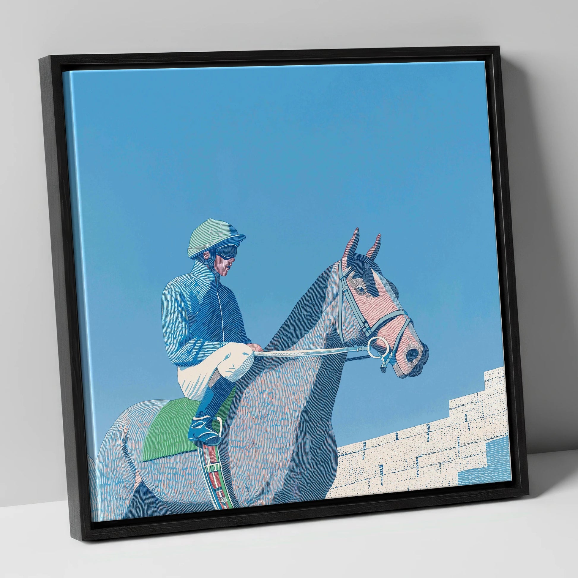 Quiet Anticipation racing horse canvas wall art in black frame