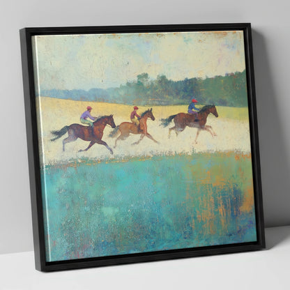 The Morning Gallop racing horse canvas wall art in black frame