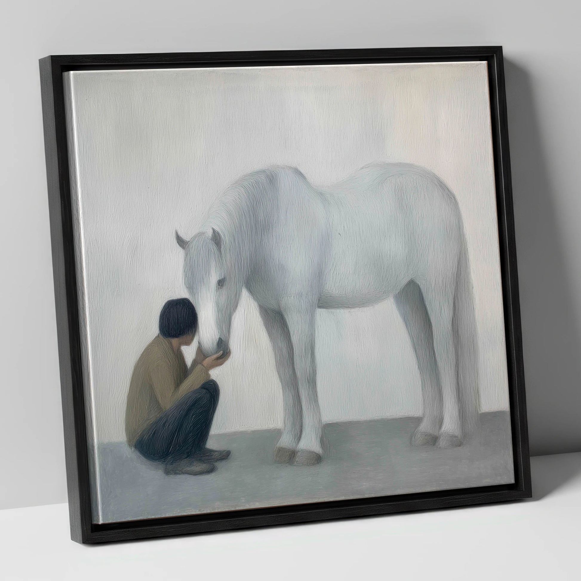 The Quiet Connection horse & rider canvas wall art in black frame