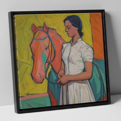 Vibrant Connection horse & rider canvas wall art in black frame