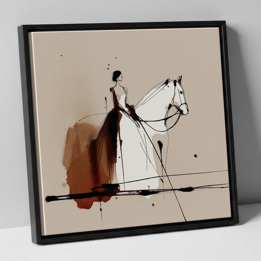 Sepia Wash Horse and Rider horse & rider canvas wall art in black frame