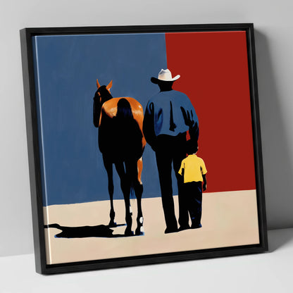 The Western Legacy horse & rider canvas wall art in black frame