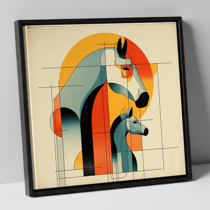 Structured Harmony mare & foal canvas wall art in black frame