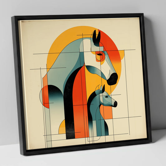 Structured Harmony mare & foal canvas wall art in black frame