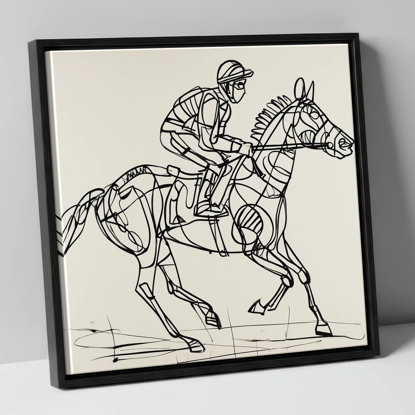 Geometry of Speed racing horse canvas wall art in black frame