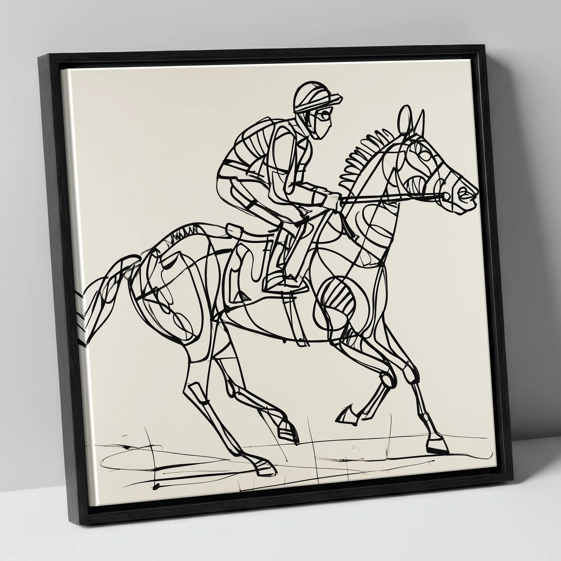 Geometry of Speed racing horse canvas wall art in black frame