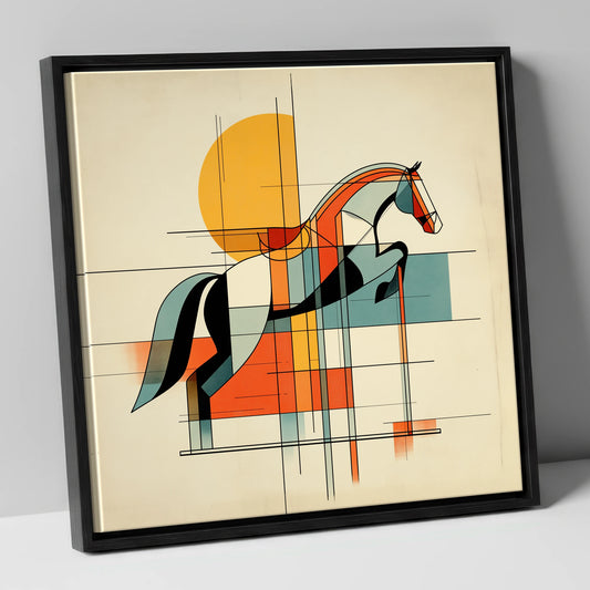 Structured Flight show jumping horse canvas wall art in black frame