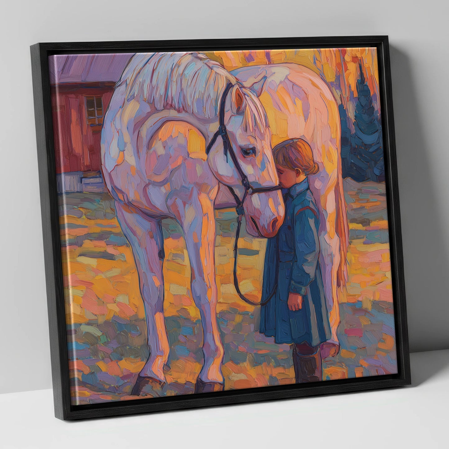 A Quiet Connection horse & rider canvas wall art in black frame