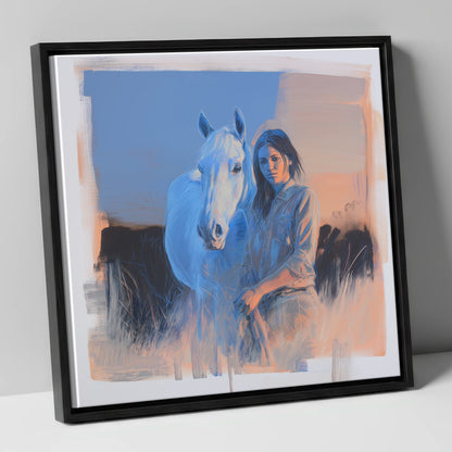 The Silent Connection horse & rider canvas wall art in black frame