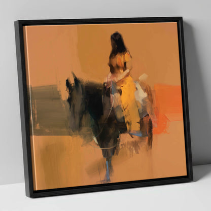 Ochre Rider horse & rider canvas wall art in black frame
