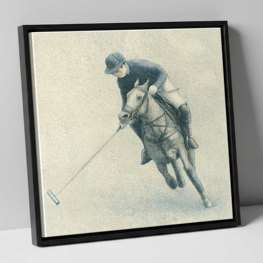The Polo Stroke polo horse canvas wall art in black frame