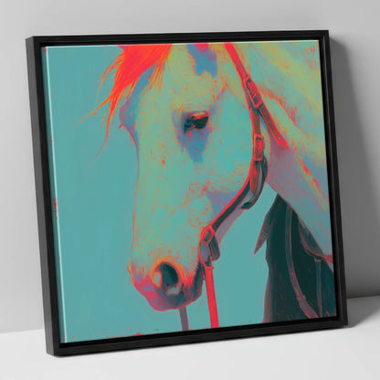 Electric Teal Profile horse portrait canvas wall art in black frame