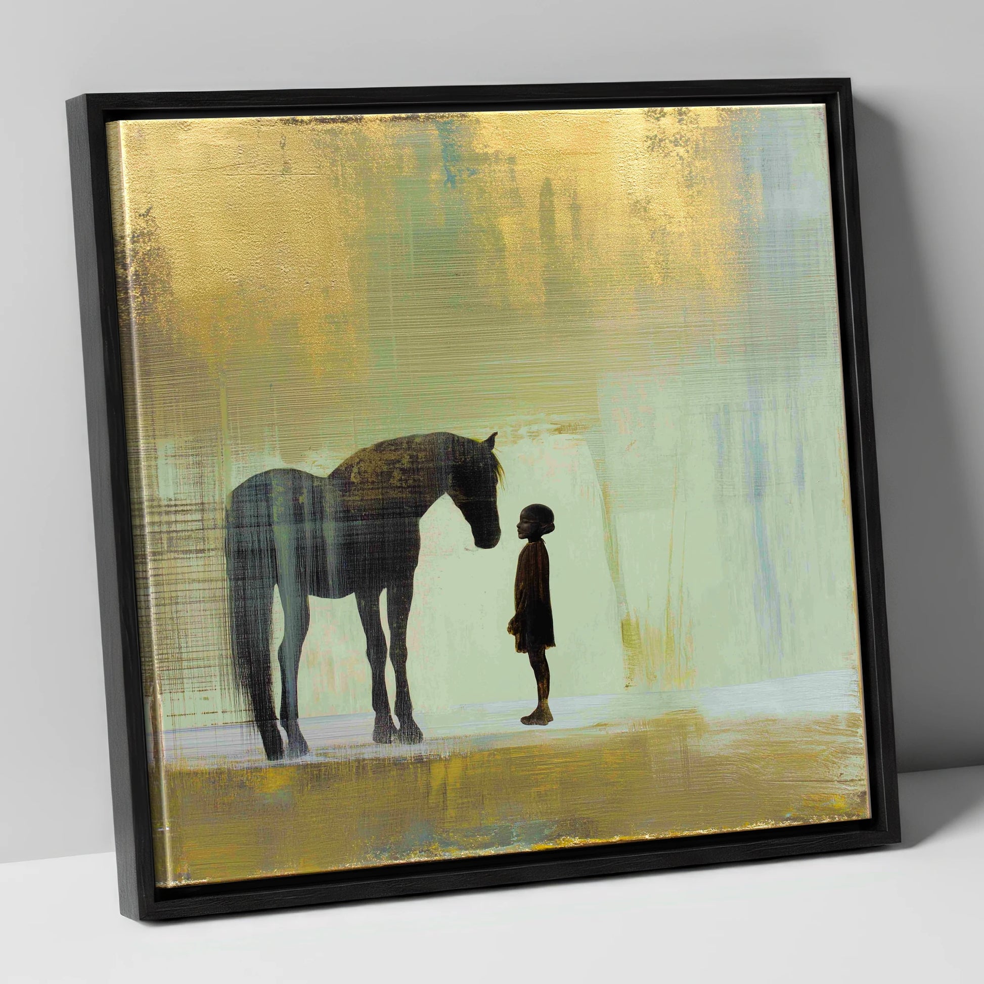 A Quiet Understanding horse & rider canvas wall art in black frame