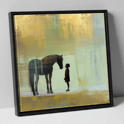 A Quiet Understanding horse & rider canvas wall art in black frame