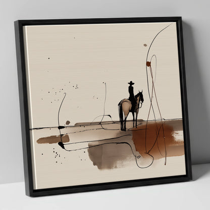 The Silent Frontier western horse canvas wall art in black frame