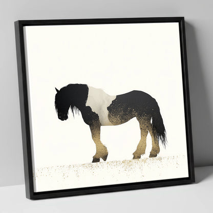 Gilded Piebald Profile horse breed canvas wall art in black frame