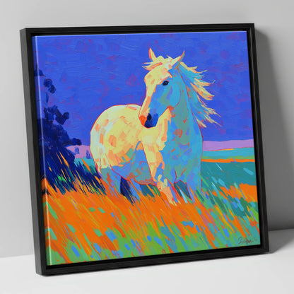 Vibrant Equine Spirit horse portrait canvas wall art in black frame