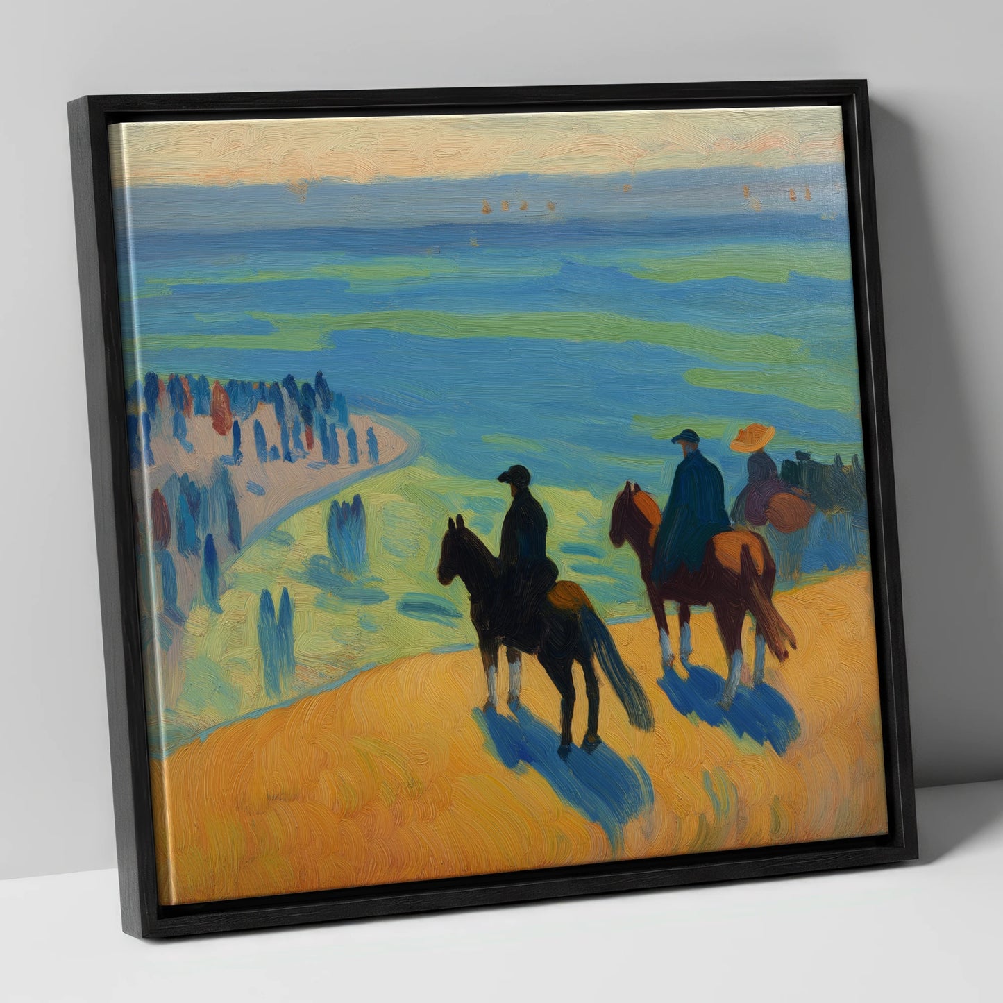 Coastal Vantage Point horse landscape canvas wall art in black frame