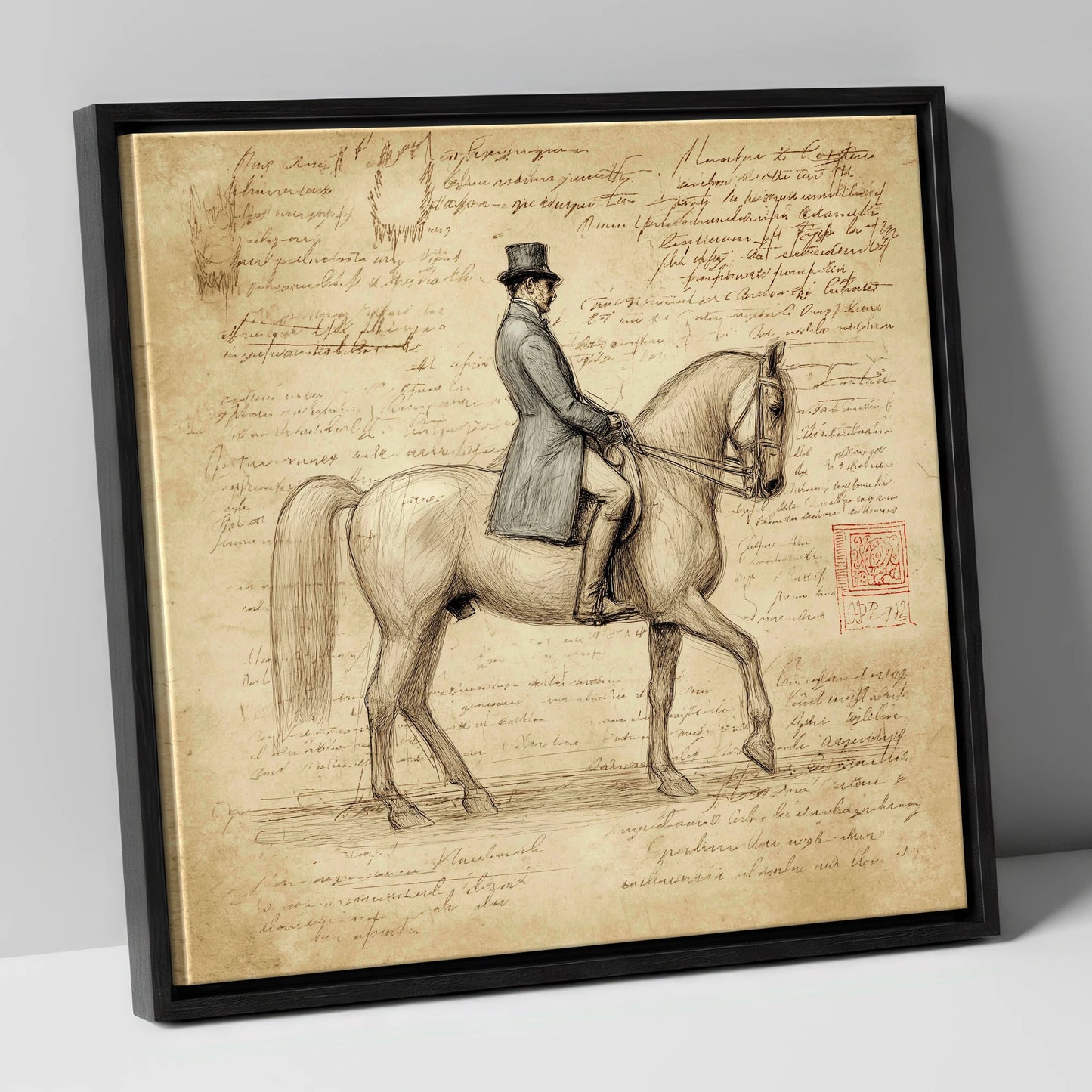 Classical Equitation Study dressage horse canvas wall art in black frame