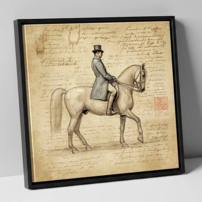 Classical Equitation Study dressage horse canvas wall art in black frame