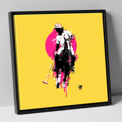 The Vibrant Chukka polo horse canvas wall art in black frame