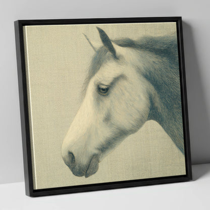 Classic Slate Equine Profile horse portrait canvas wall art in black frame