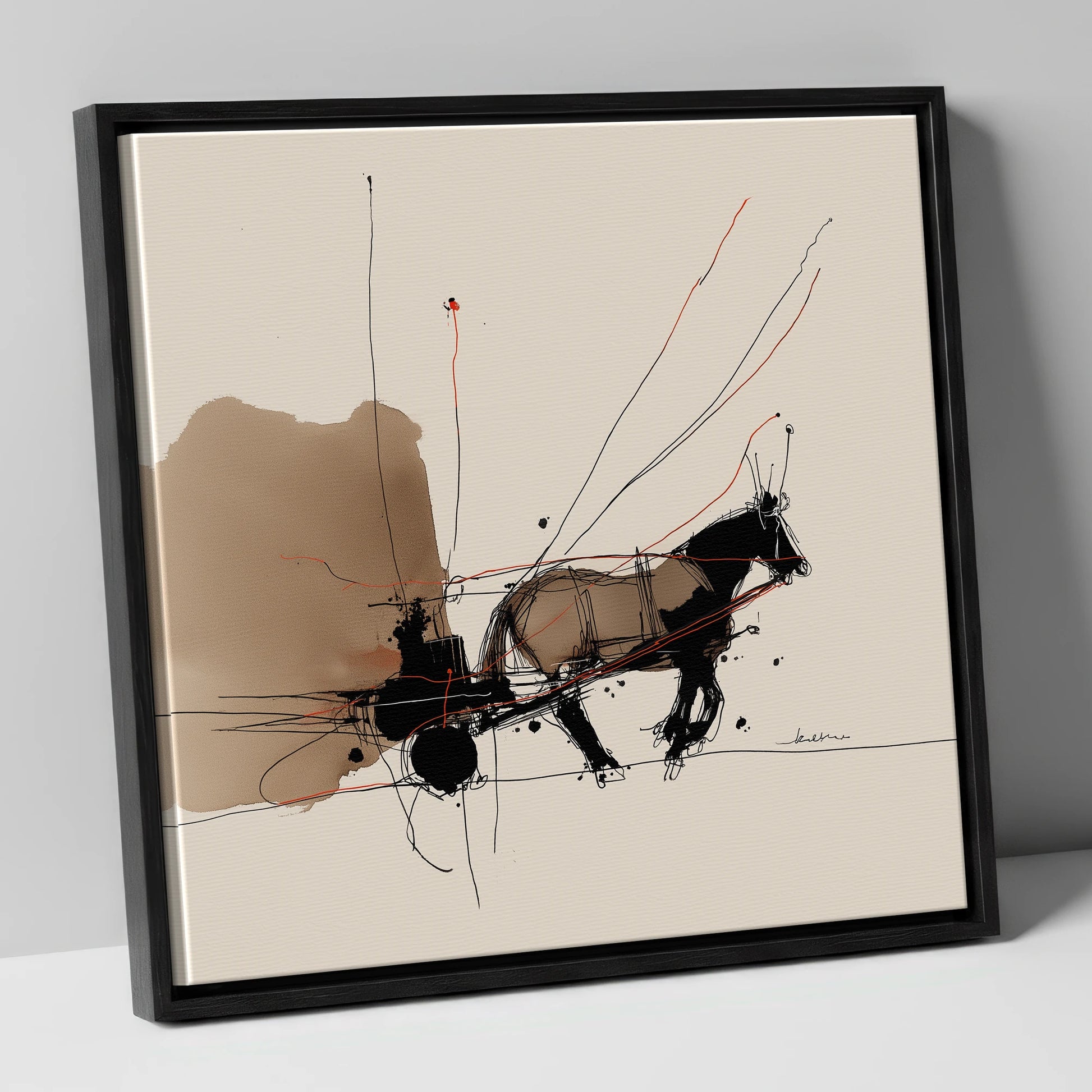 Harnessed Motion working horse canvas wall art in black frame