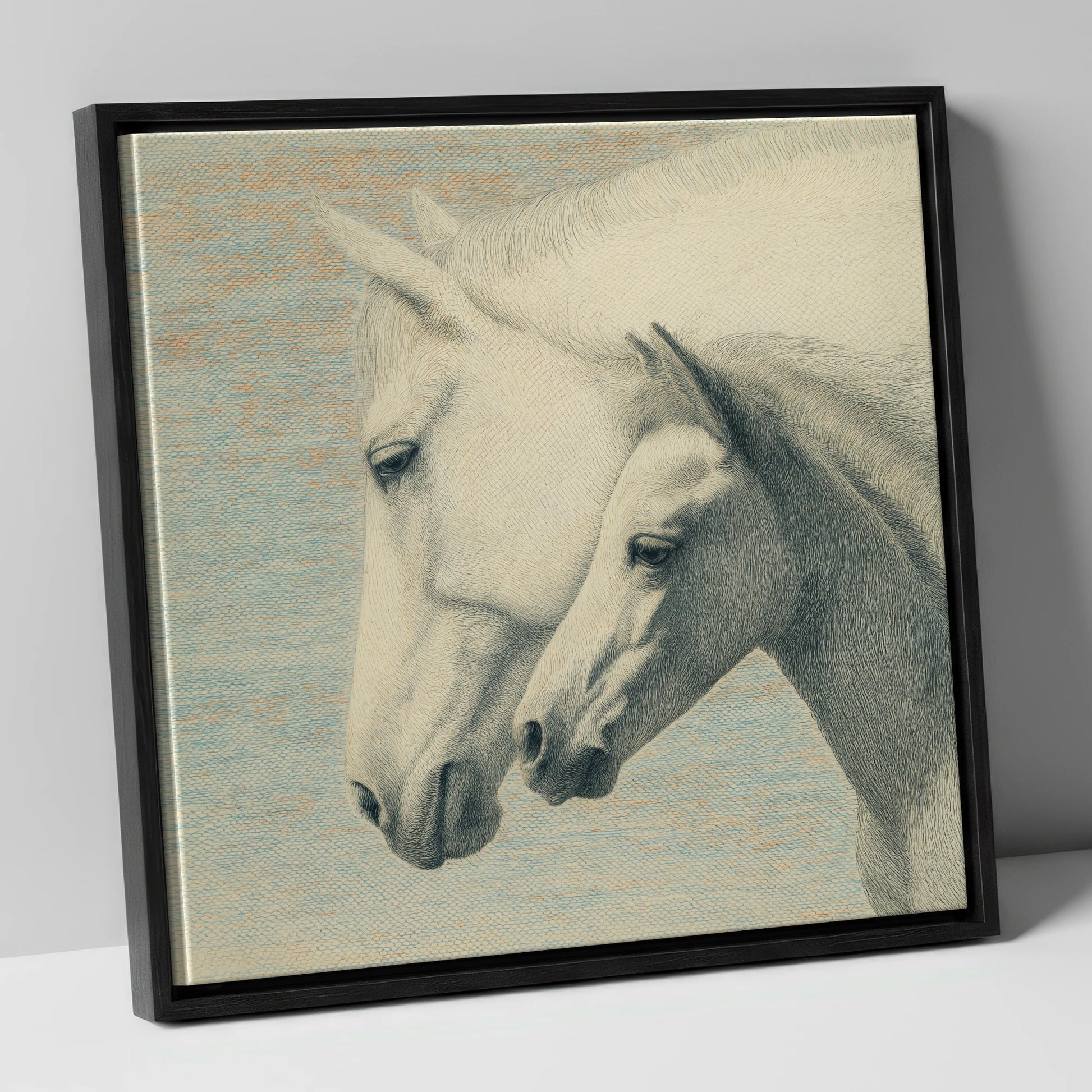 Timeless Companions mare & foal canvas wall art in black frame