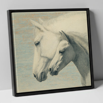Timeless Companions mare & foal canvas wall art in black frame