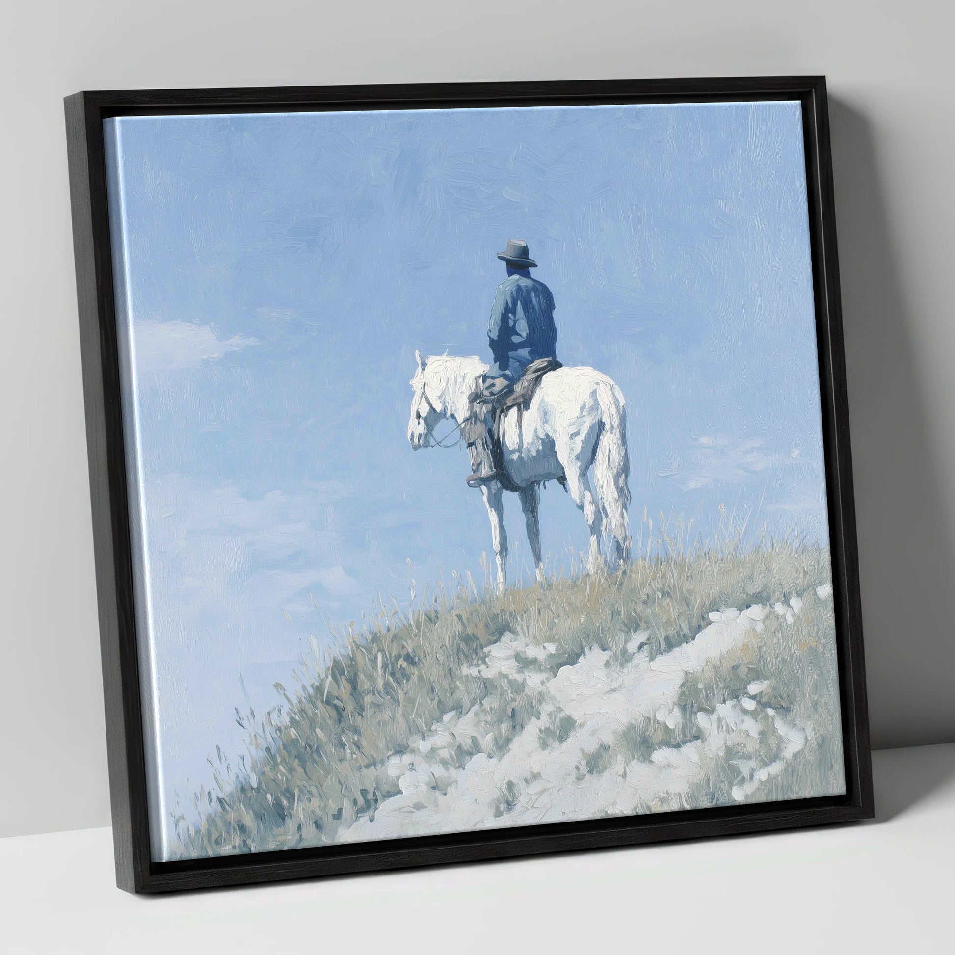 Solitude on the Ridge western horse canvas wall art in black frame