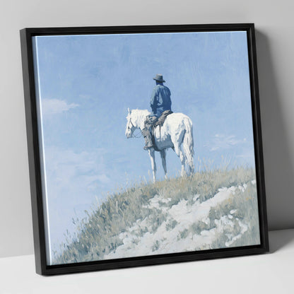 Solitude on the Ridge western horse canvas wall art in black frame