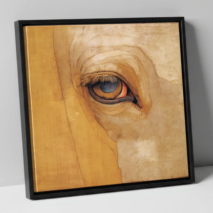 The Golden Gaze horse portrait canvas wall art in black frame