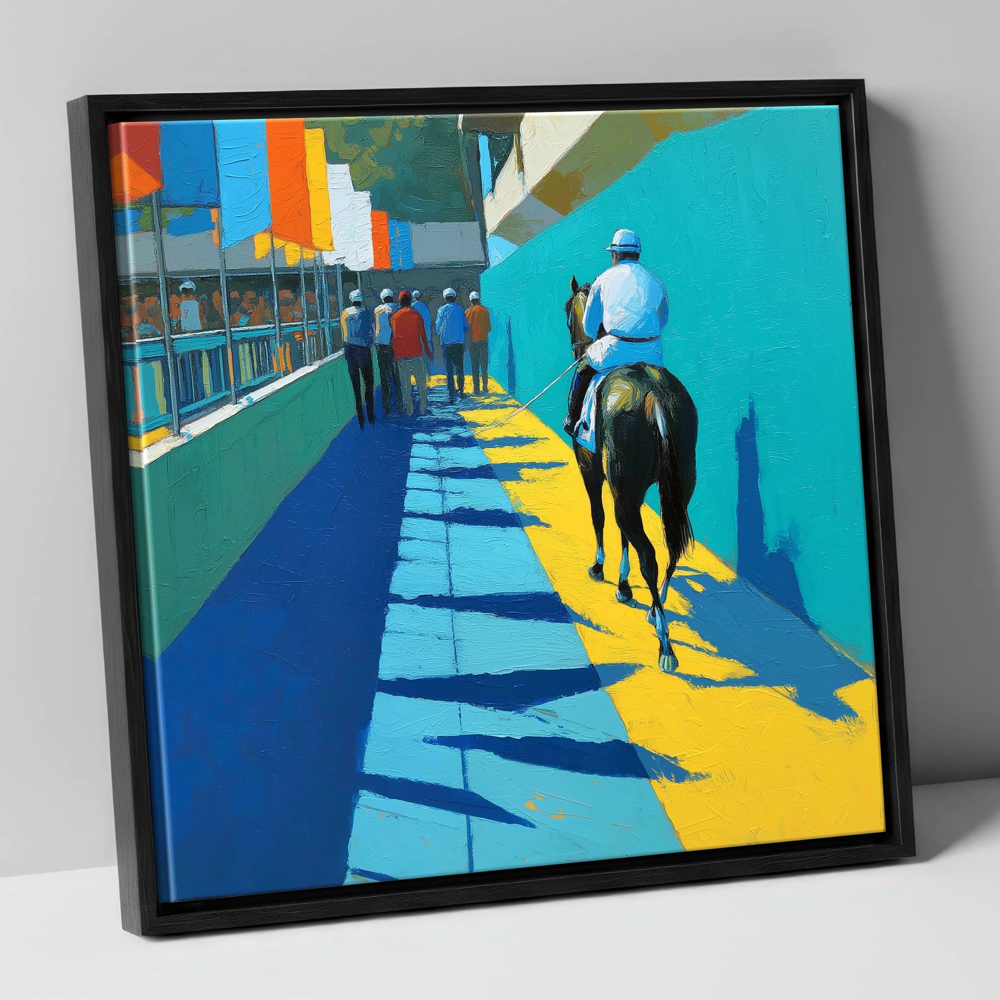 Walk to the Start racing horse canvas wall art in black frame