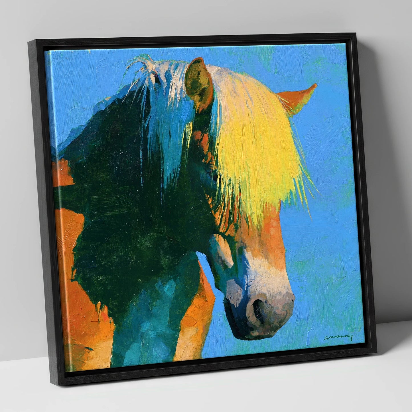 Colourful Chestnut Horse Profile horse breed canvas wall art in black frame