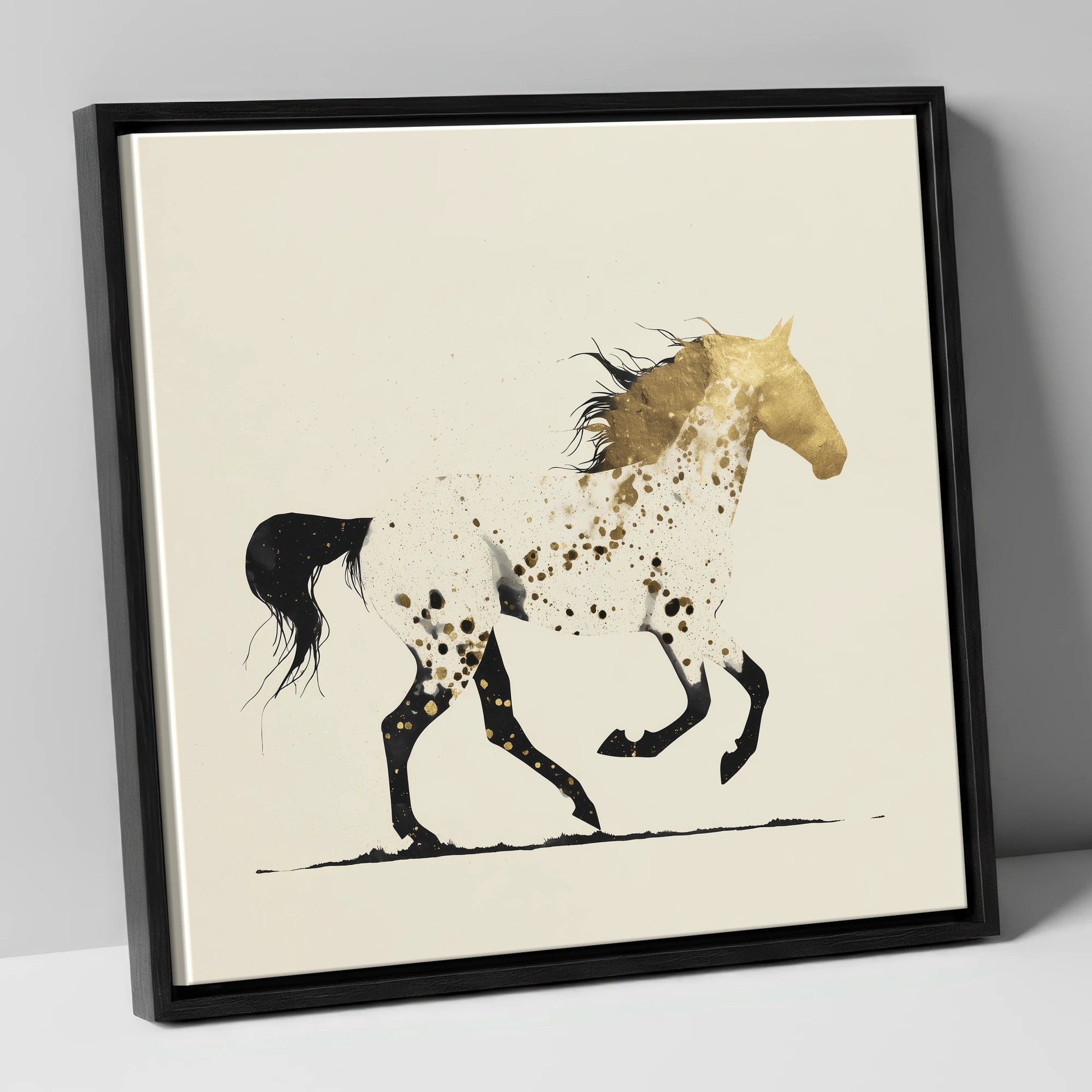 The Golden Appaloosa horse breed canvas wall art in black frame