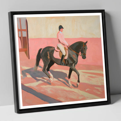 Dusty Pink Shadows dressage horse canvas wall art in black frame