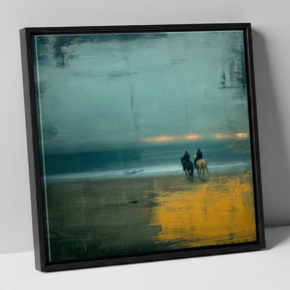 Ochre Tide Riders horse landscape canvas wall art in black frame