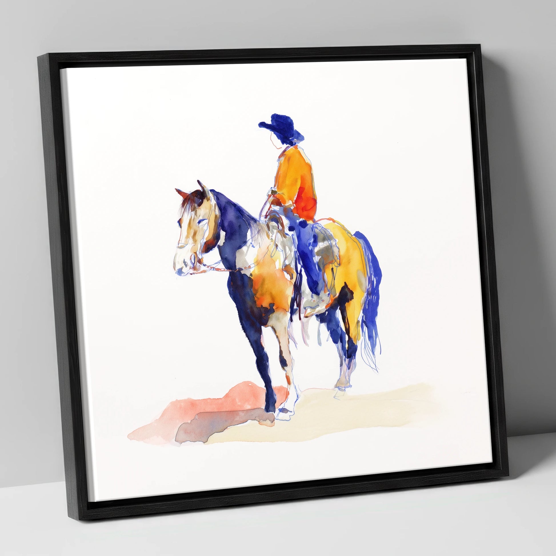 Vivid Western Rider western horse canvas wall art in black frame
